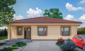 Maison de famille simple à 5 pièces avec toit à pans. Préparée en réalité virtuelle 3D.